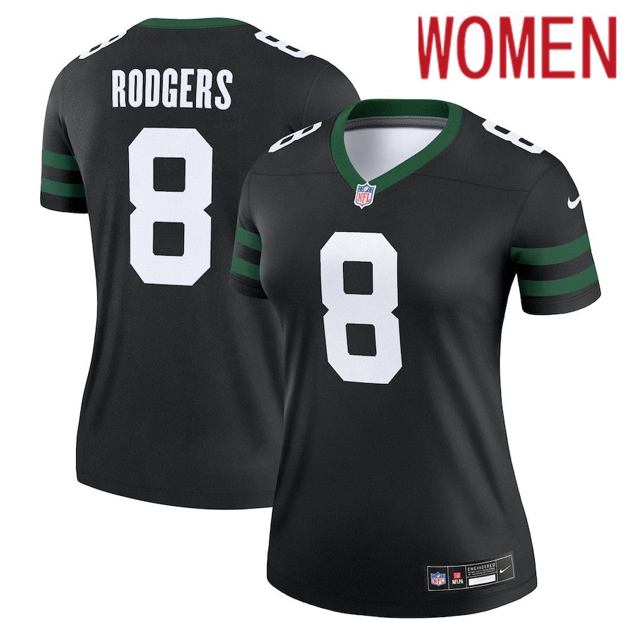 Women New York Jets #8 Aaron Rodgers Nike Legacy Black Alternate Legend NFL Jersey